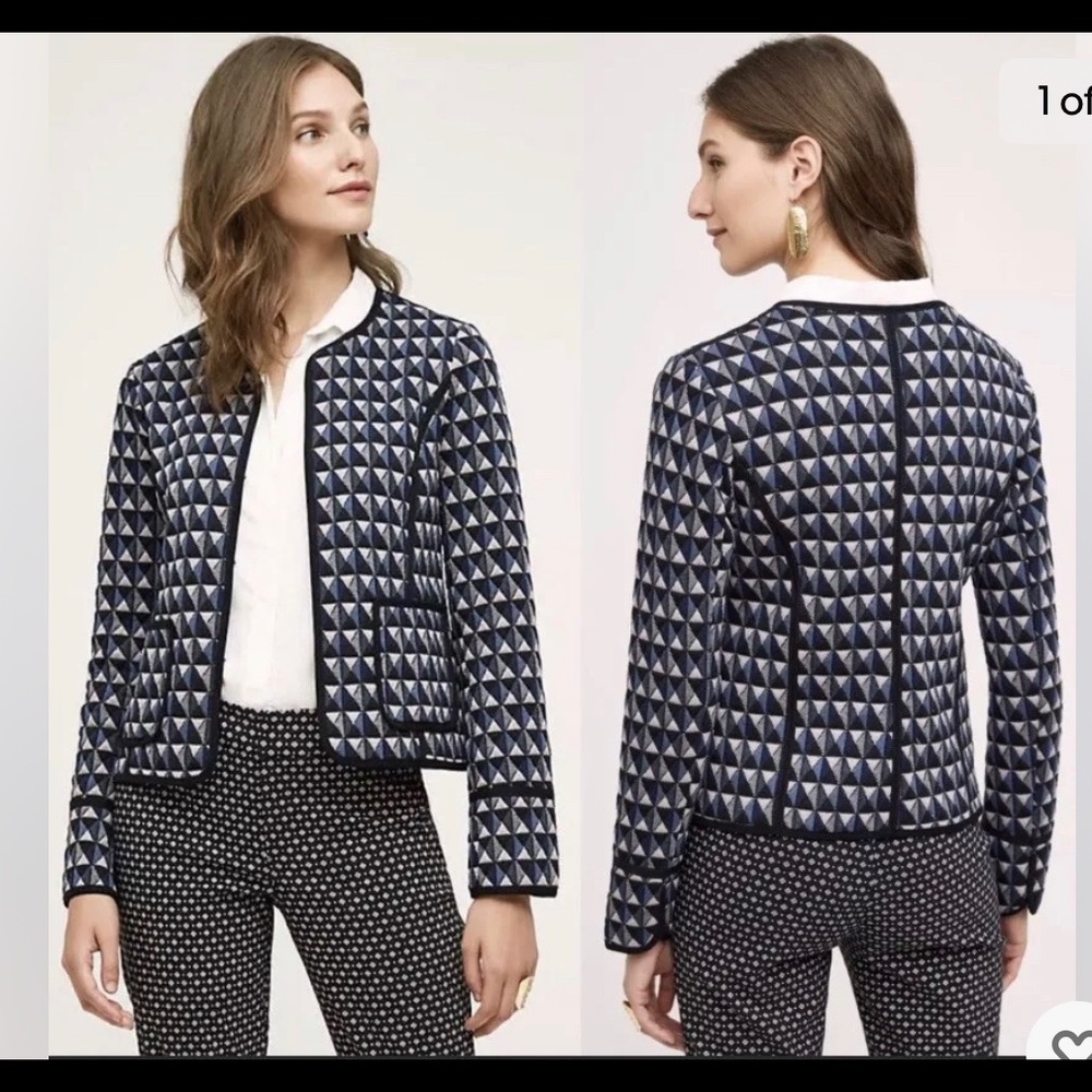 Anthropologie Hei Hei Vala Jacket Medium Knit Blazer Geometric Purple Bl…